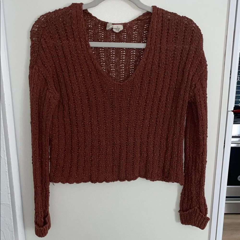 Sky and Sparrow V-Neck Sweater in Warm Brown | XS
